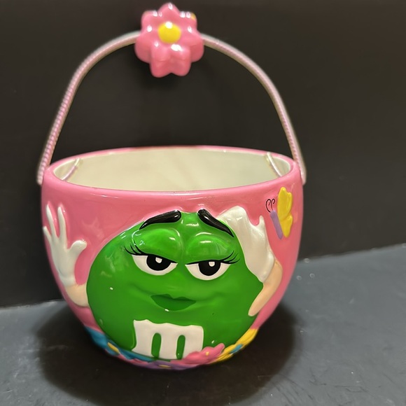 Vintage M&M's Pink Candy Dish With Handle and M&M’s Blue Candy Dish with handle. - Picture 2 of 9